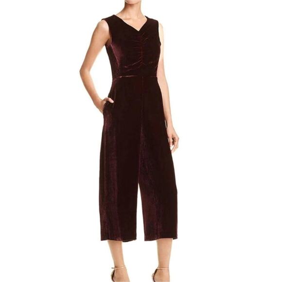 Rebecca Taylor Bordeaux Velvet Jumpsuit - Picture 1 of 8